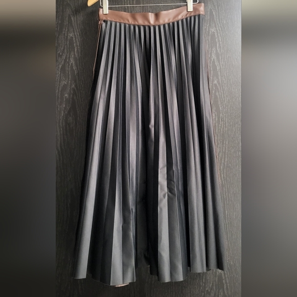 H&M Brown Leather Midi A-Line Pleated Skirt Full Circle - Picture 15 of 15
